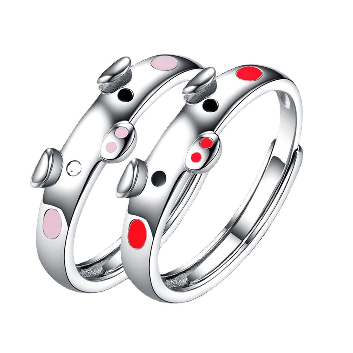 Sier Plated Couple Cute Pig Life Zodiac Animal Ring