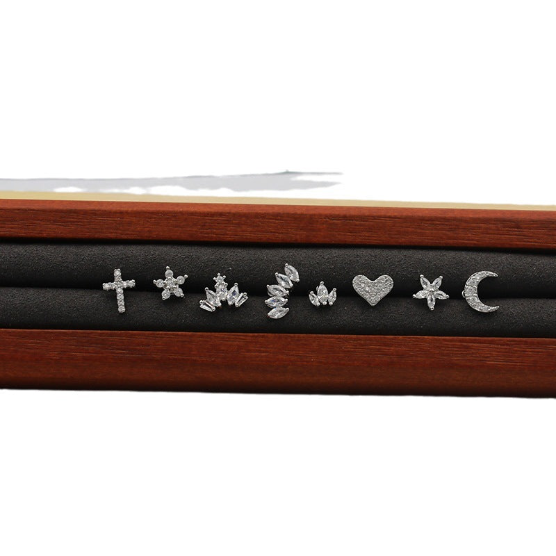 Inlaid Zircon Love Ear Bone Screw Twist Ball Stud Earrings