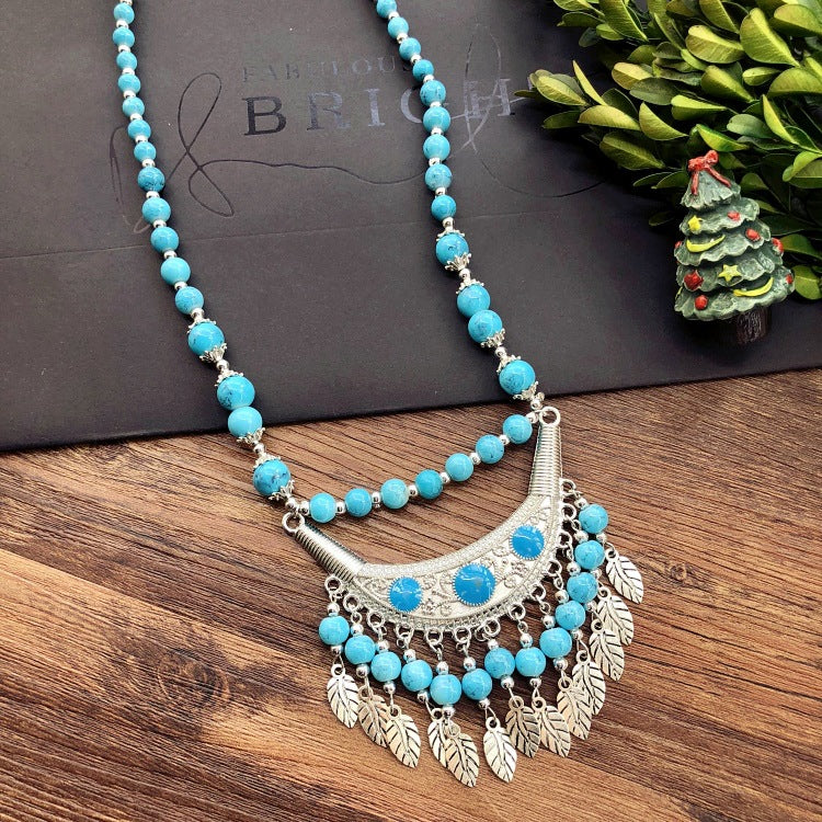 Women's Chain Moon Flower Colorful Beads Headdress Necklaces