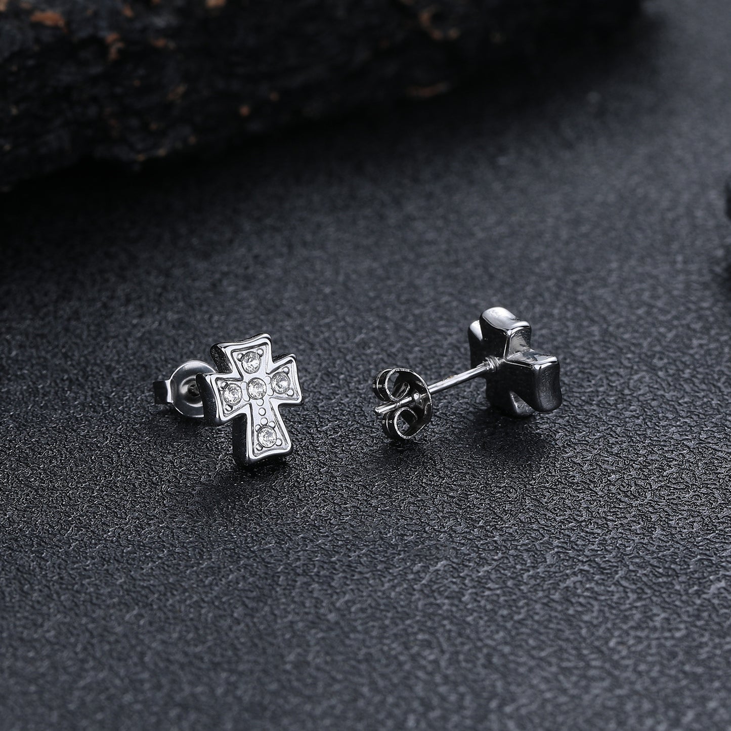 Steel No Fading Cross Full Diamond Ear Bone Piercing Advanced Stud Earrings