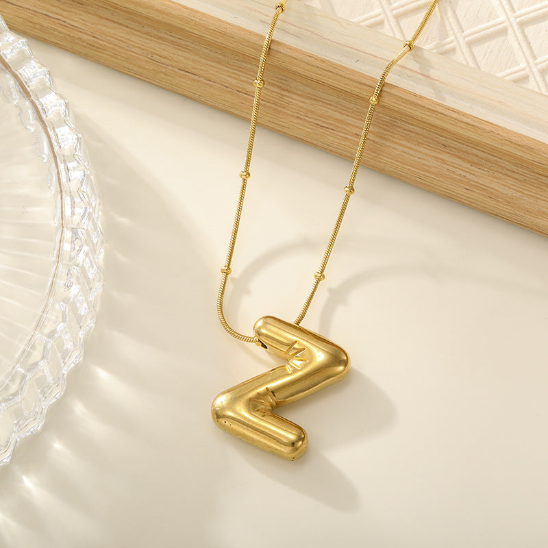 Women's Trendy Bubble Letter Colorfast Titanium Steel Design Pendants