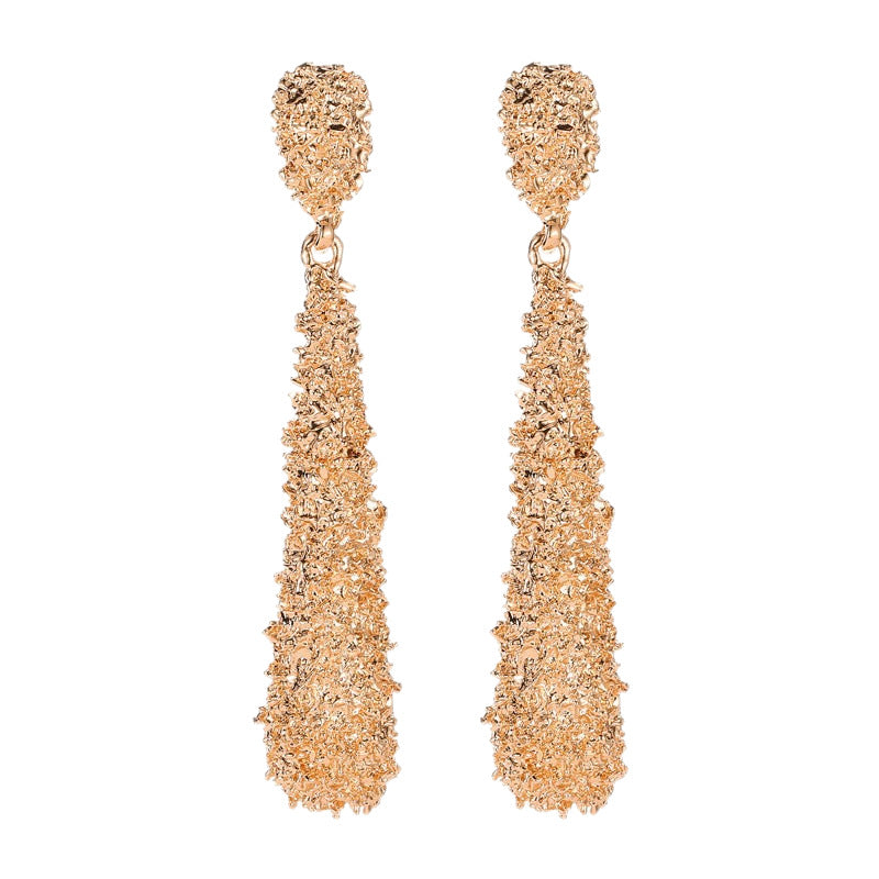 Exaggerated Alloy Frosted Long Eardrops Cold Wind Drop-shaped Stud Earrings