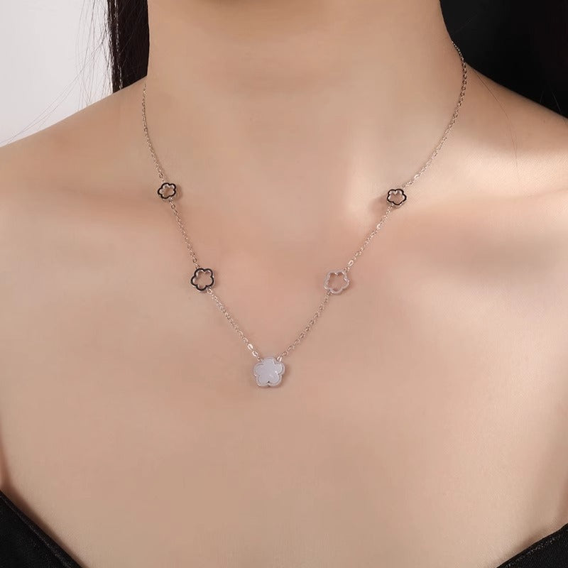 Full Body Titanium Steel Hollow Five Flowers White Necklaces