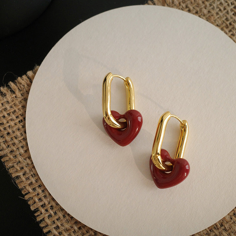 Women's Red Love Heart High-grade Peach Ear Earrings