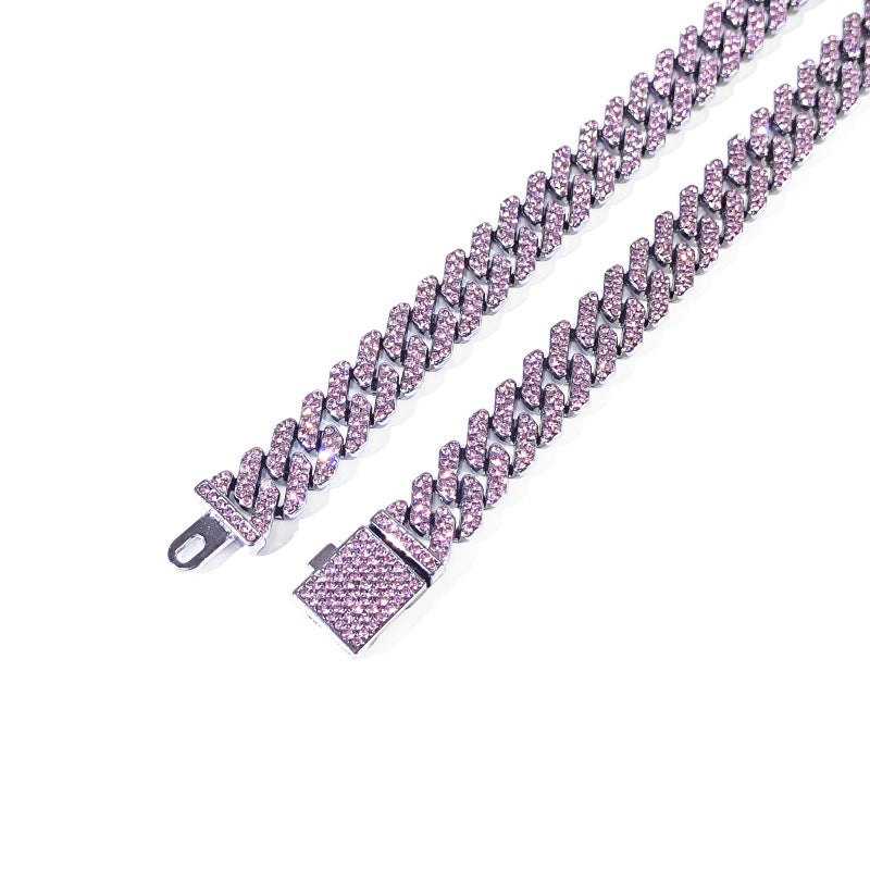 Women's Flip Black Chain Purple Diamond Full Necklaces