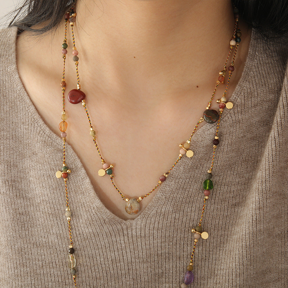Twin Sweater Female Ethnic Natural Agate Necklaces