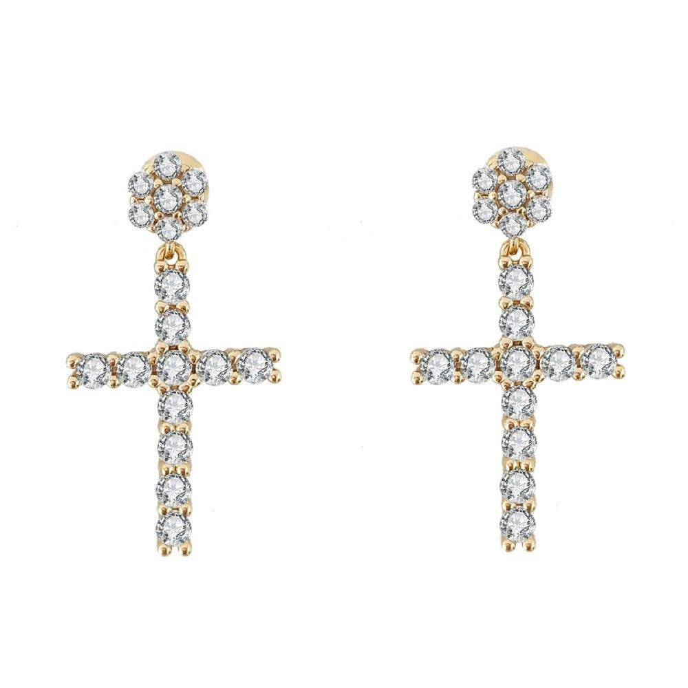 Hip Hop Full Diamond Cross Eardrops Male Earrings