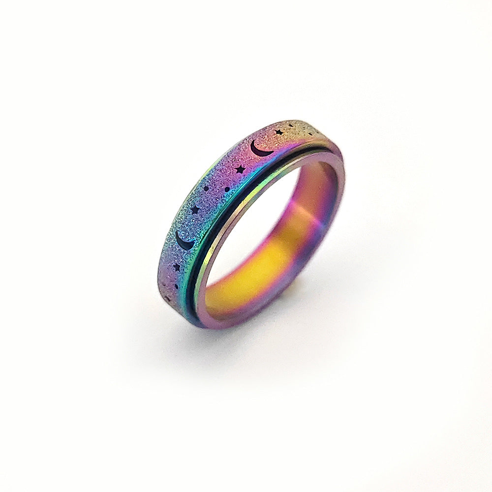 Women's Hollow Star Moon Stainless Steel Rotatable Rings