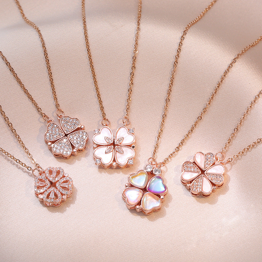 With Hearts Four-leaf Flower Love Deformation Design Necklaces