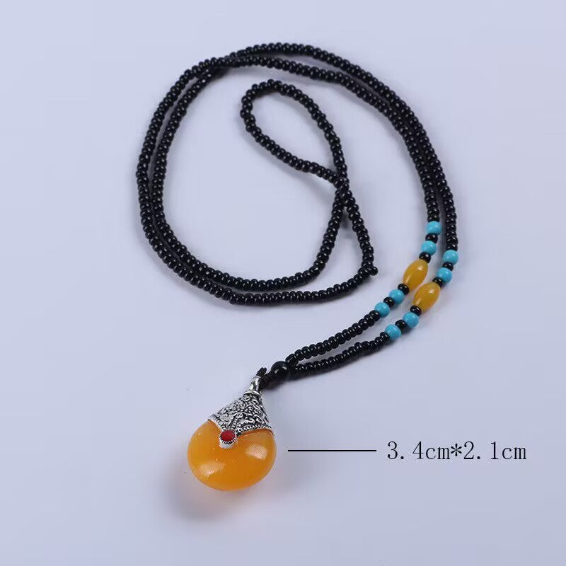 Light Luxury Minority Imitation Old Beeswax Mid-length Sweater Chain Necklaces