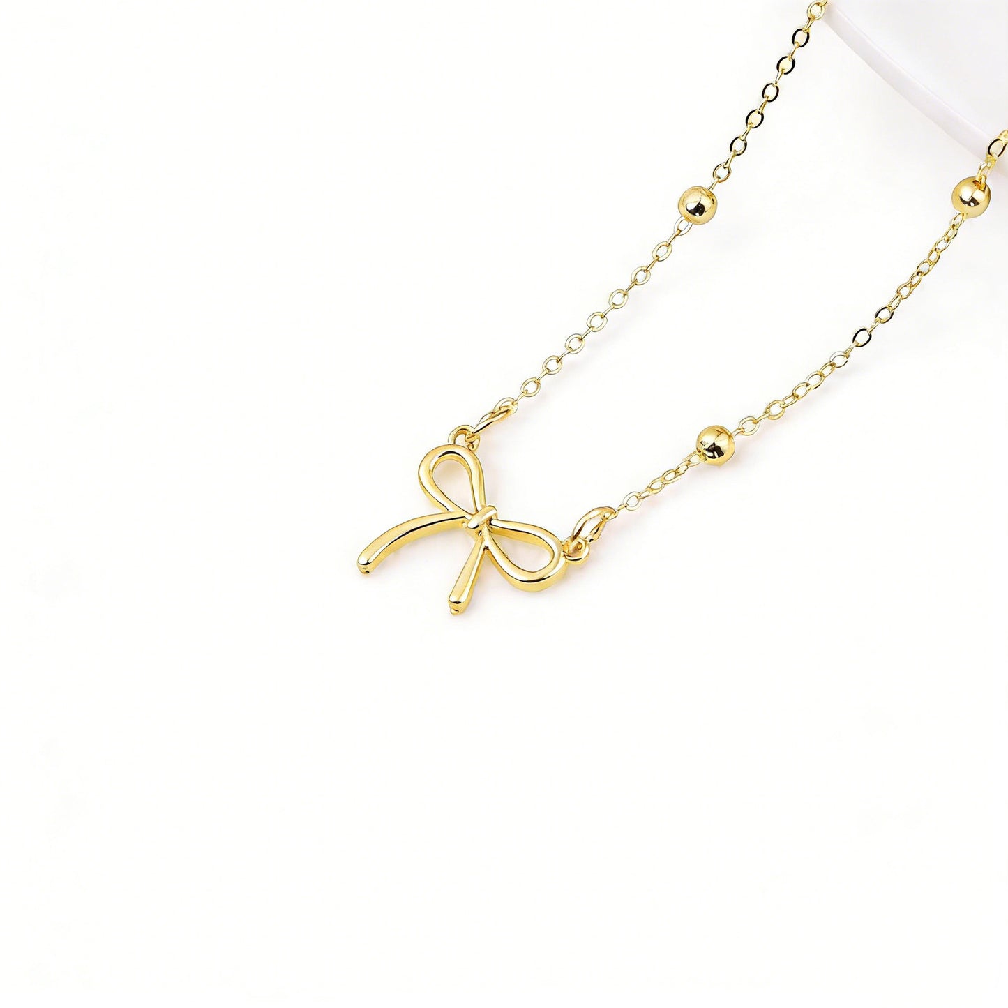Women's Fresh Sweet Bead Bow Temperament Wild Simple Clavicle Chain Necklace