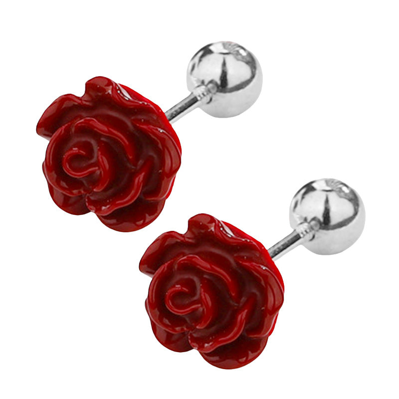 Cinnabar Red Rose Elegant National Style Bridal Little Earrings