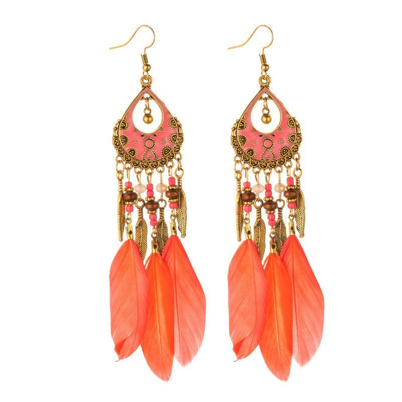 Color Retro Mid-length Feather Your Daisy Earrings