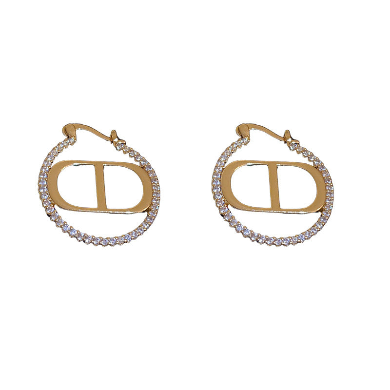 Women's Zircon Letter Pig Nose Geometric Clip Light Luxury High-grade Temperament Ear Buckle