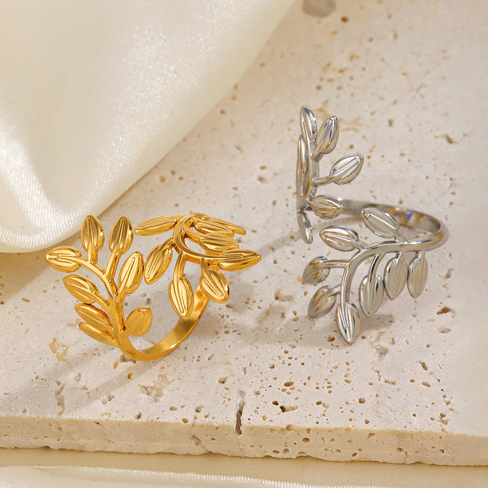 Fashion Stainless Steel Leaf Female Personalized Hip Hop Rings