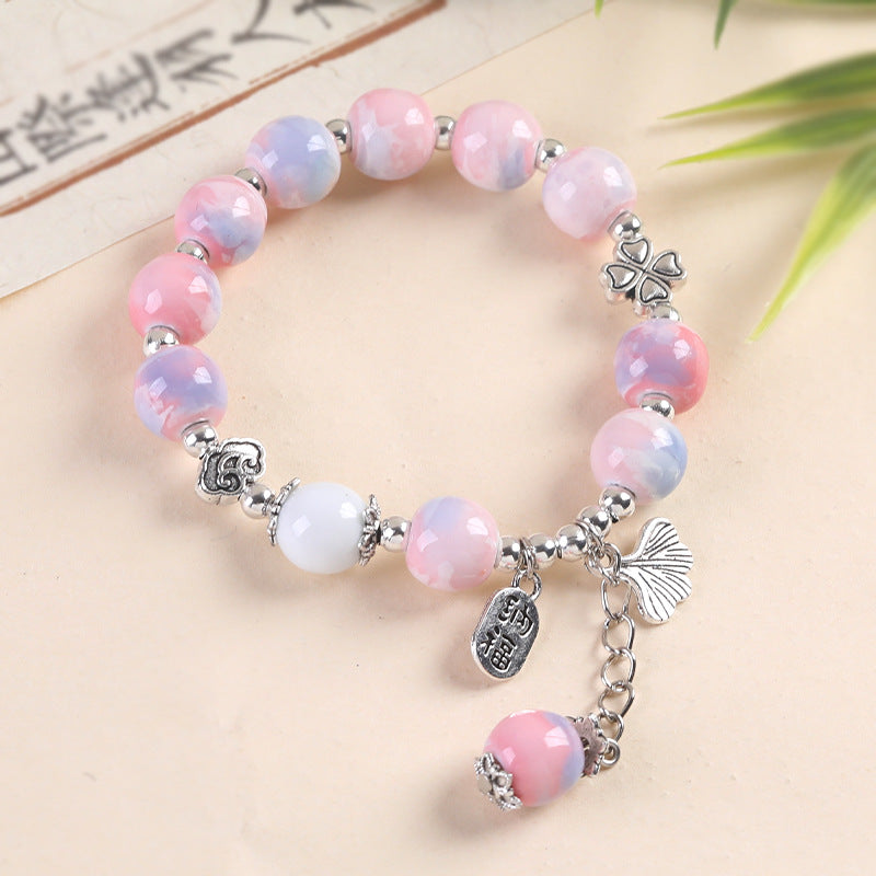 Women's & Men's Leaf Ceramic Chinese Retro Tassel Personality Lucky Bracelets