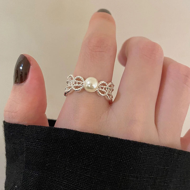 Pearl Lace Wide Mouth Stacked Female Light Luxury Minority High-grade Ring