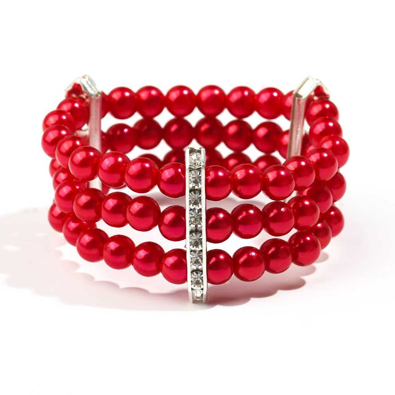White Pearl Party Gift Rhinestone Inlaid Spacer Elastic Bracelets