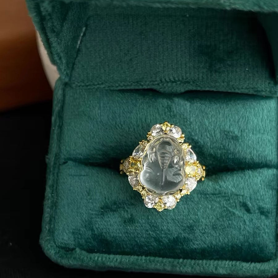 Retro Natural Chalcedony Jade Money Chic Zircon Rings