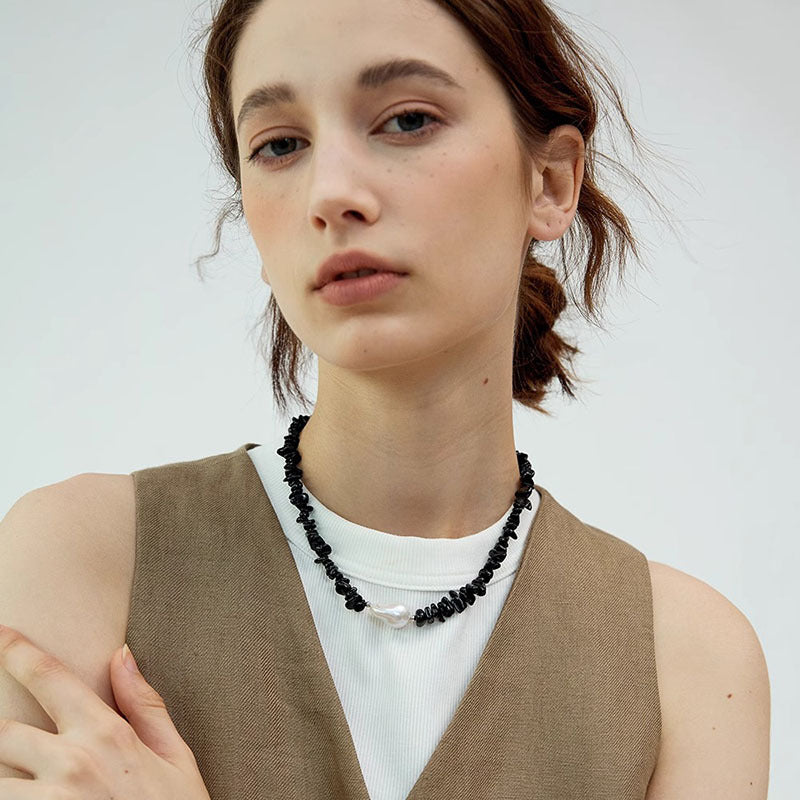 Women's Tigereye Beaded Sweater Chain Pearl Jewelry Necklaces