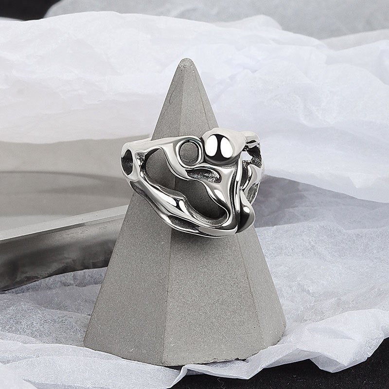 Women's Korean Style Niche Design Minimalist Retro Distressed Skull Texture Open Rings