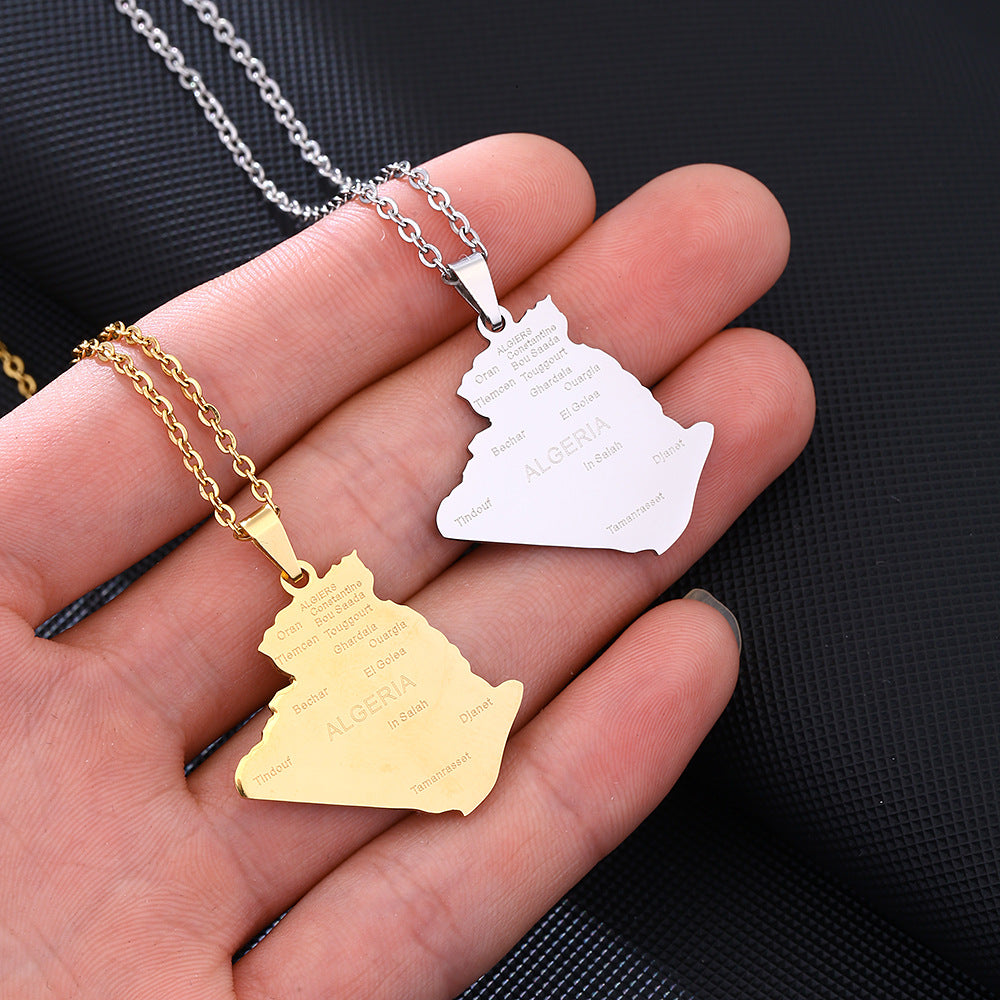 Steel Algeria City Map Female Temperament Necklaces