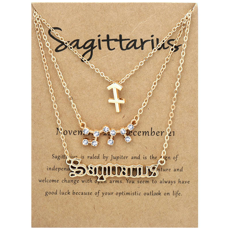 Constellations Suit Retro Alphabet Symbol Diamond Necklaces