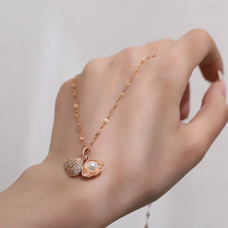 Gold Shell Pearl Does Not Fade Diamond Inlaid Necklaces