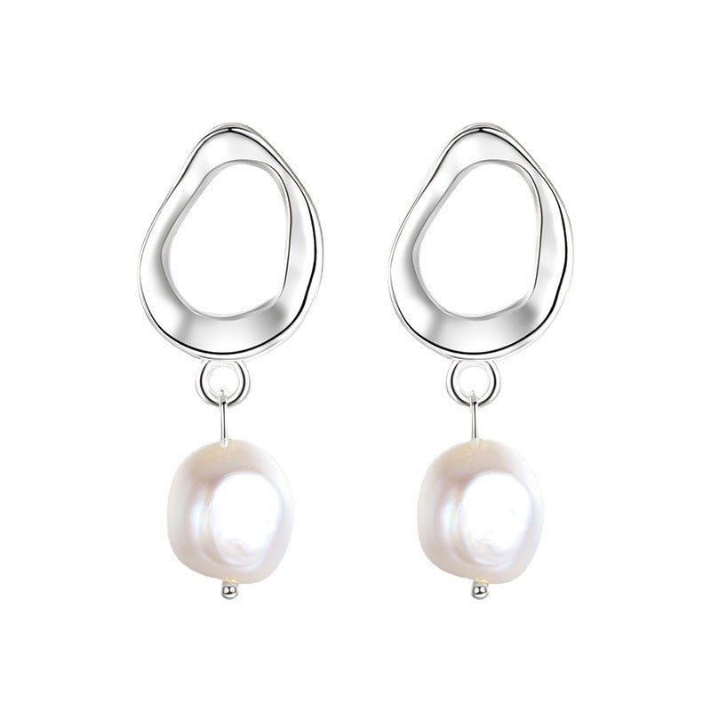 Unique Geometric Pearl Baroque Freshwater Temperament Earrings