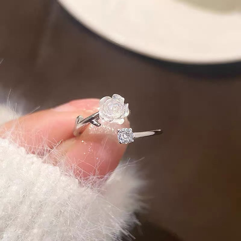 Sterling Sier Chic Rose Forefinger Adjustable Rings