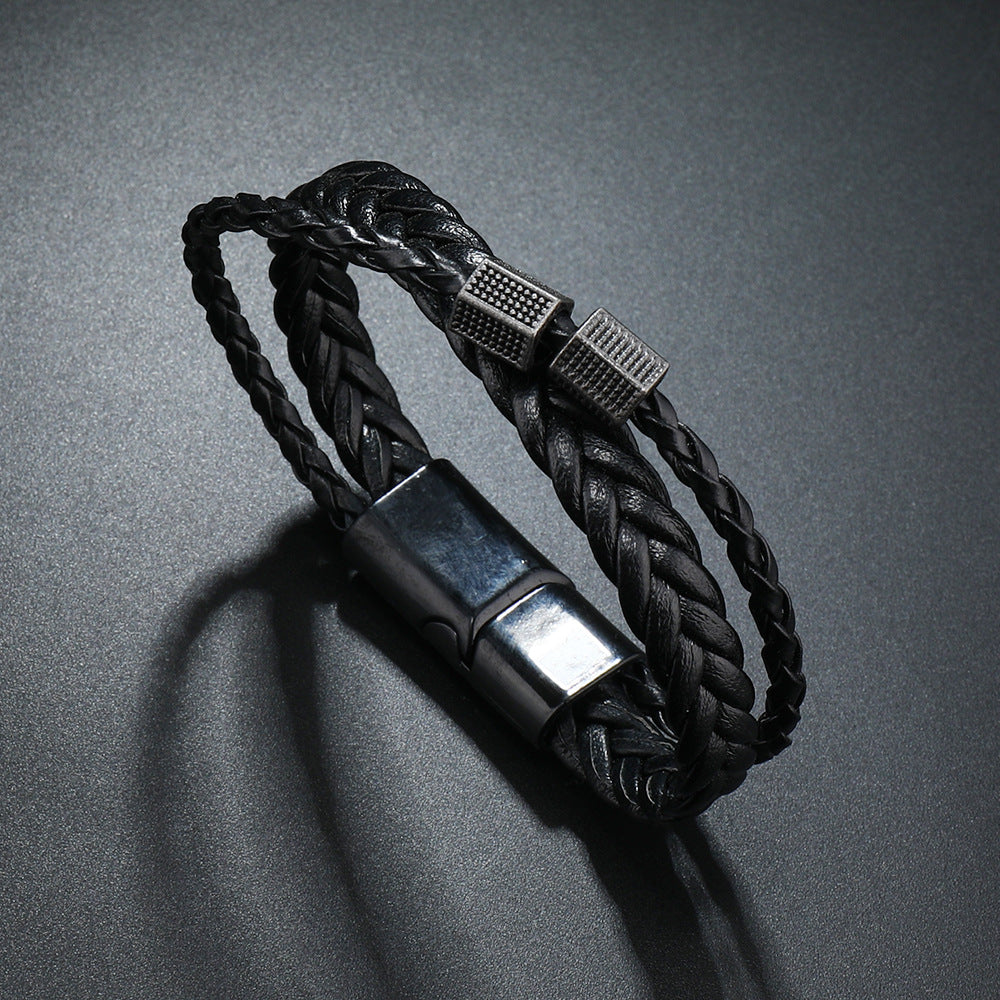 Men's Magnetic Buckle Advanced Leather Woven Boys Design Hip Bracelets