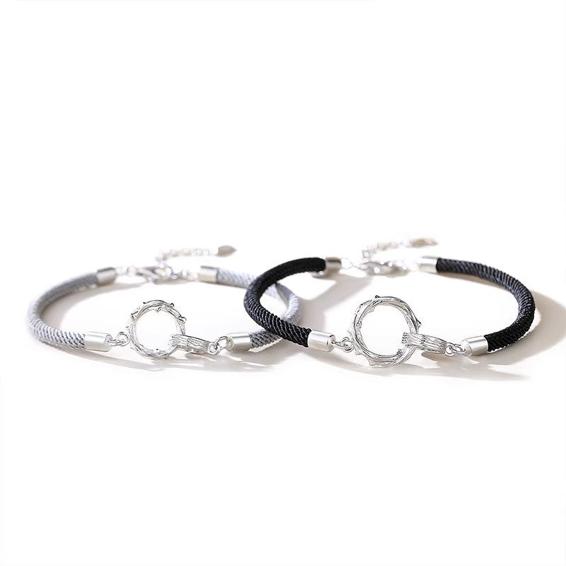 Women's & Men's Couple Plated Sterling Sier Pair Hand Woven Rope Commemorative Gift Bracelet