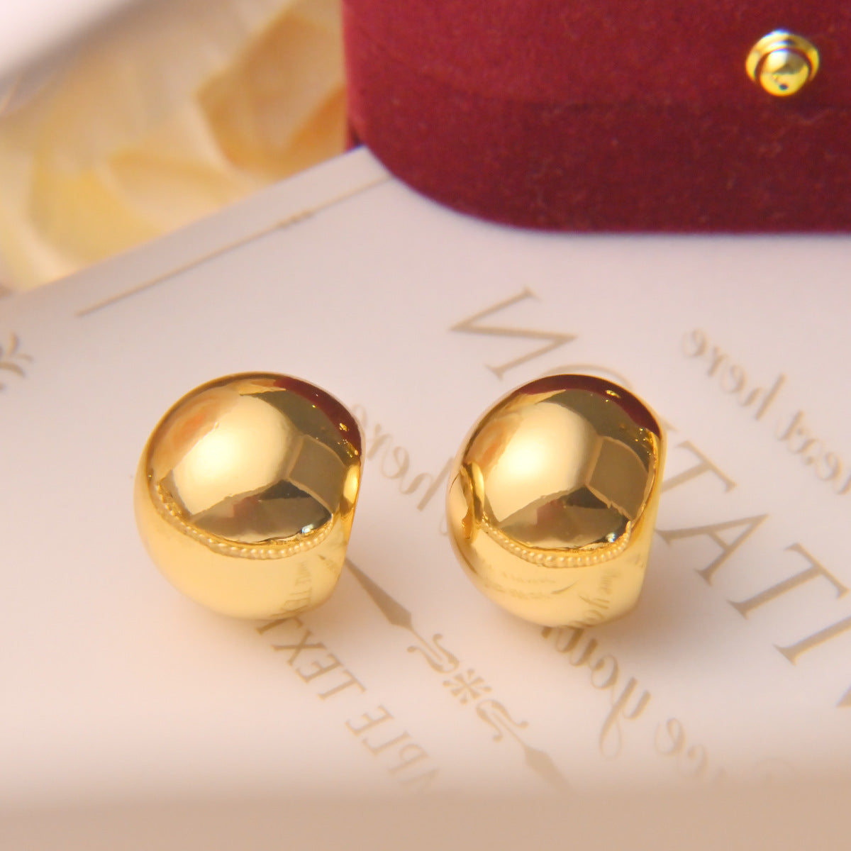 Ear Simple Glossy High-grade Hemisphere Copper Plated Earrings