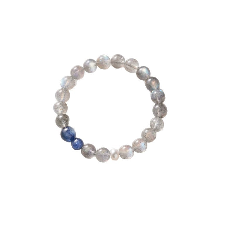Women's Natural Gray Moonstone Blue Crystal High-grade Emotional Stable Bracelet