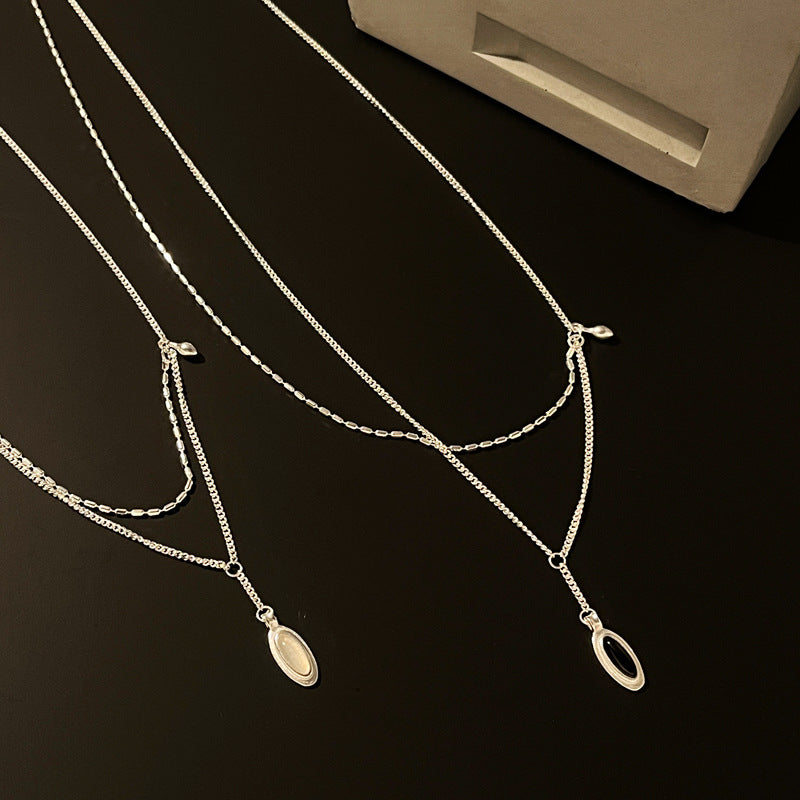Oval Black Agate Chain Female Dong Necklaces
