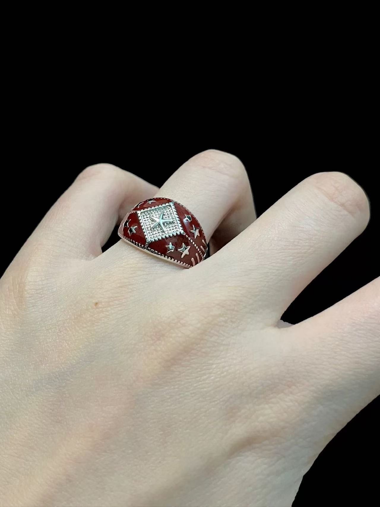 Women's Red Drip Glazed Flower-de-luce Light Luxury High-grade Cross Index Finger Rings
