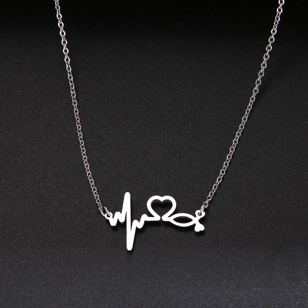 Personalized Fashion Heartbeat Electrogram Heart Clavicle Necklaces