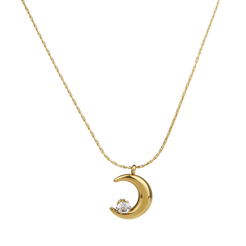 Women's Small Crescent Rhinestones Light Luxury Titanium Necklaces