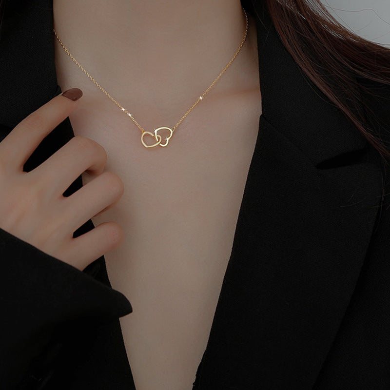 Women's Cold Style Metal Alloy Peach Heart Double Necklaces