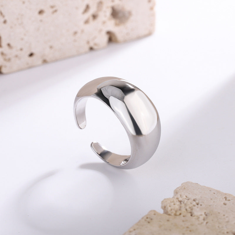 Korean Style Sterling Sier Cold Simple Irregular Wide Brushed Glossy Ring