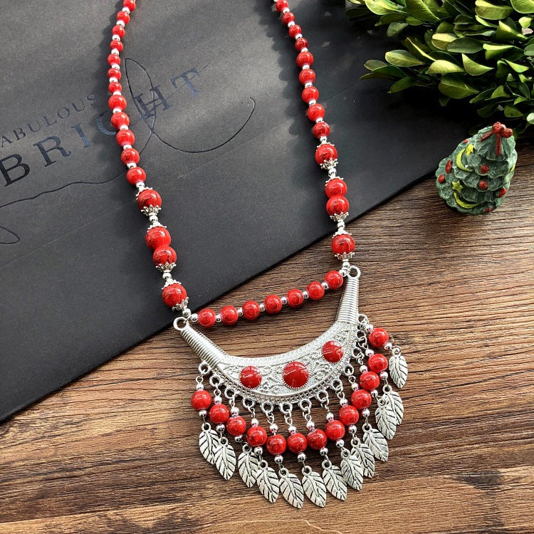 Women's Chain Moon Flower Colorful Beads Headdress Necklaces