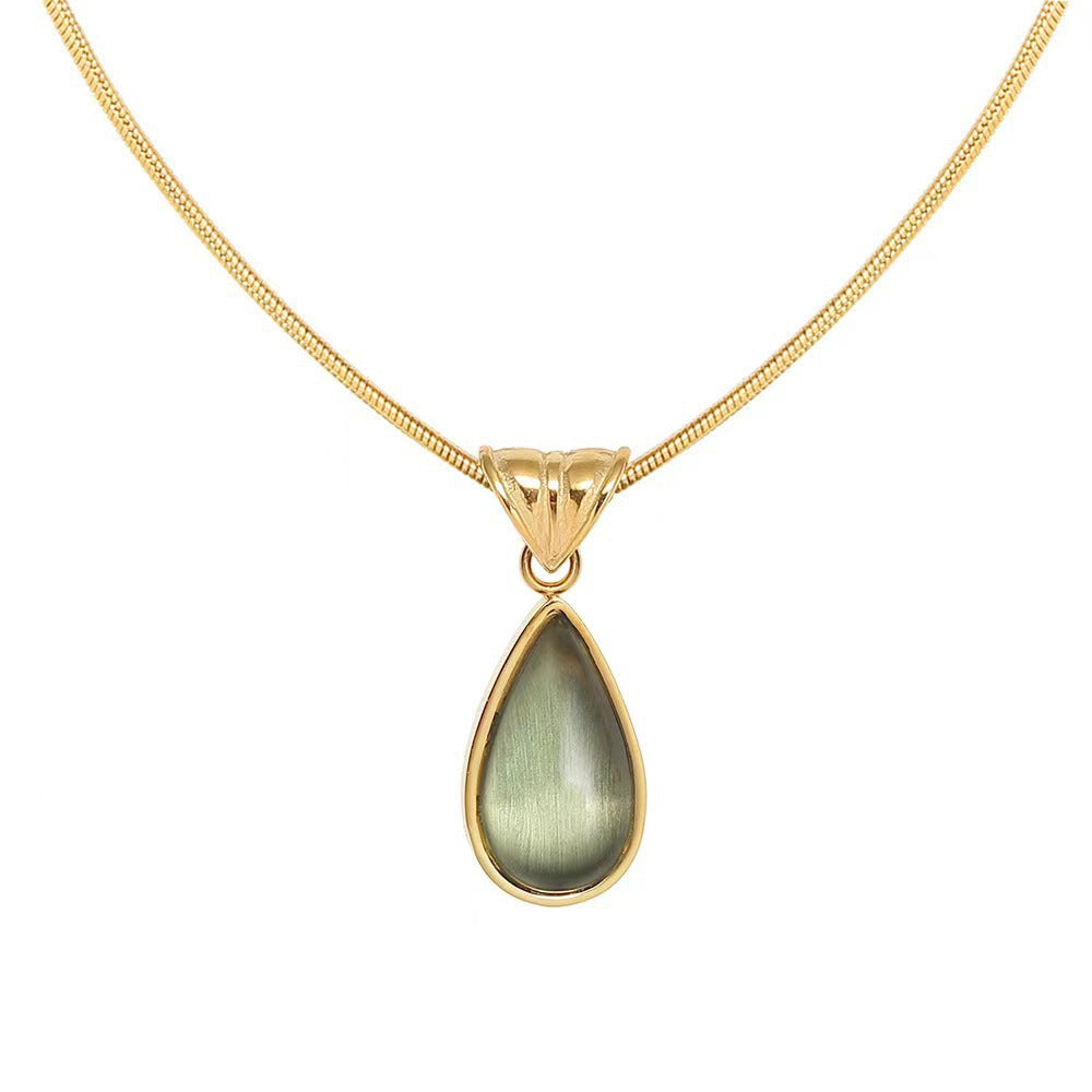 French Simple Temperament Water Drop Titanium Steel Female Blue Necklaces