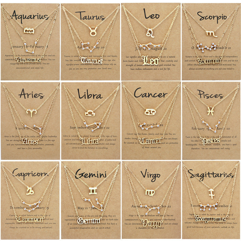 Constellations Suit Retro Alphabet Symbol Diamond Necklaces