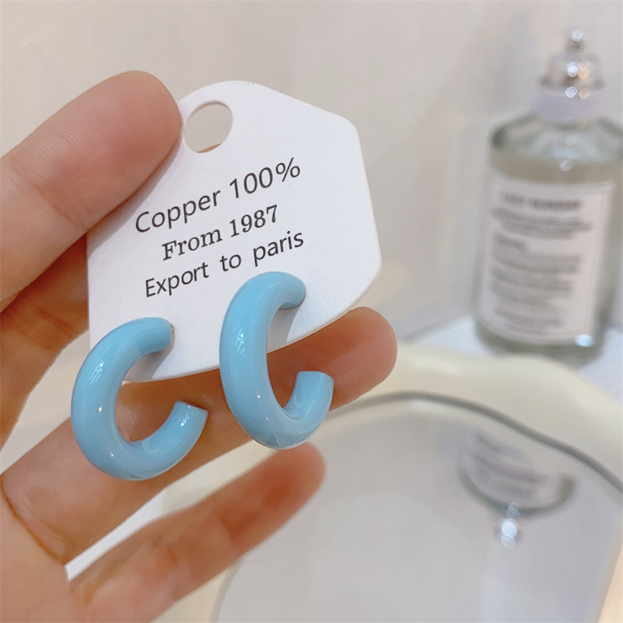 Gold-plated Fashion Blue Color Collection Enamel Earrings