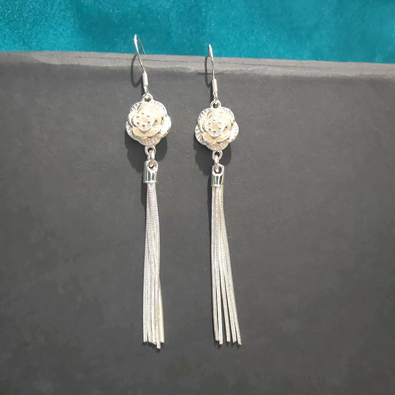 Flower Style Temperamental Long Eardrops Tassel Earrings