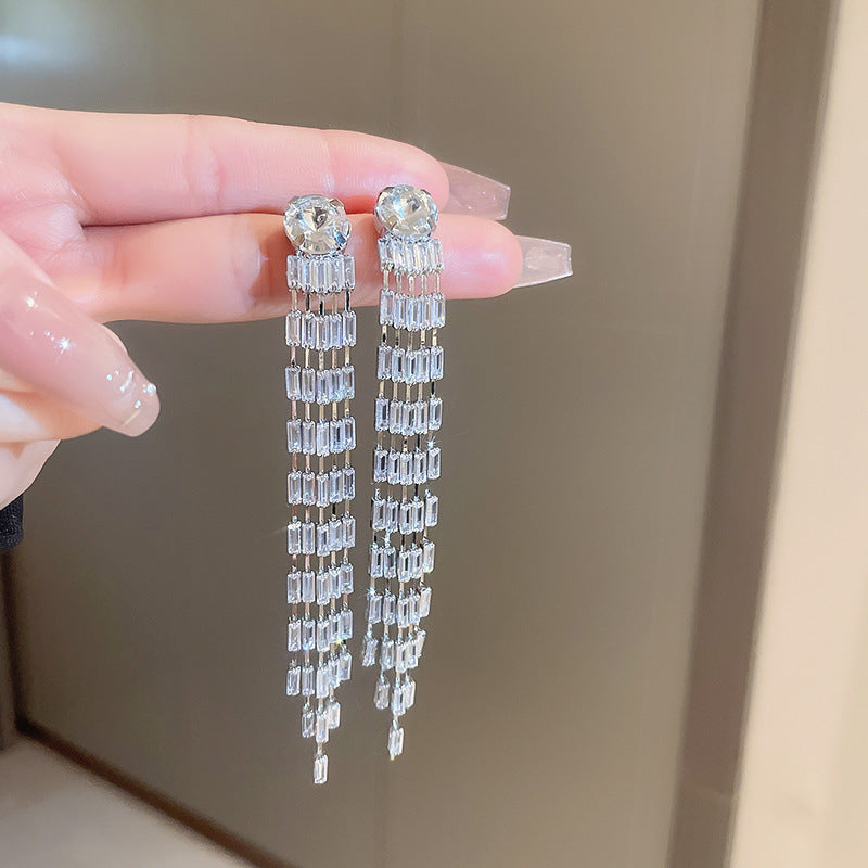 Women's Sier Light Luxury Long Tassel Exaggerated Earrings