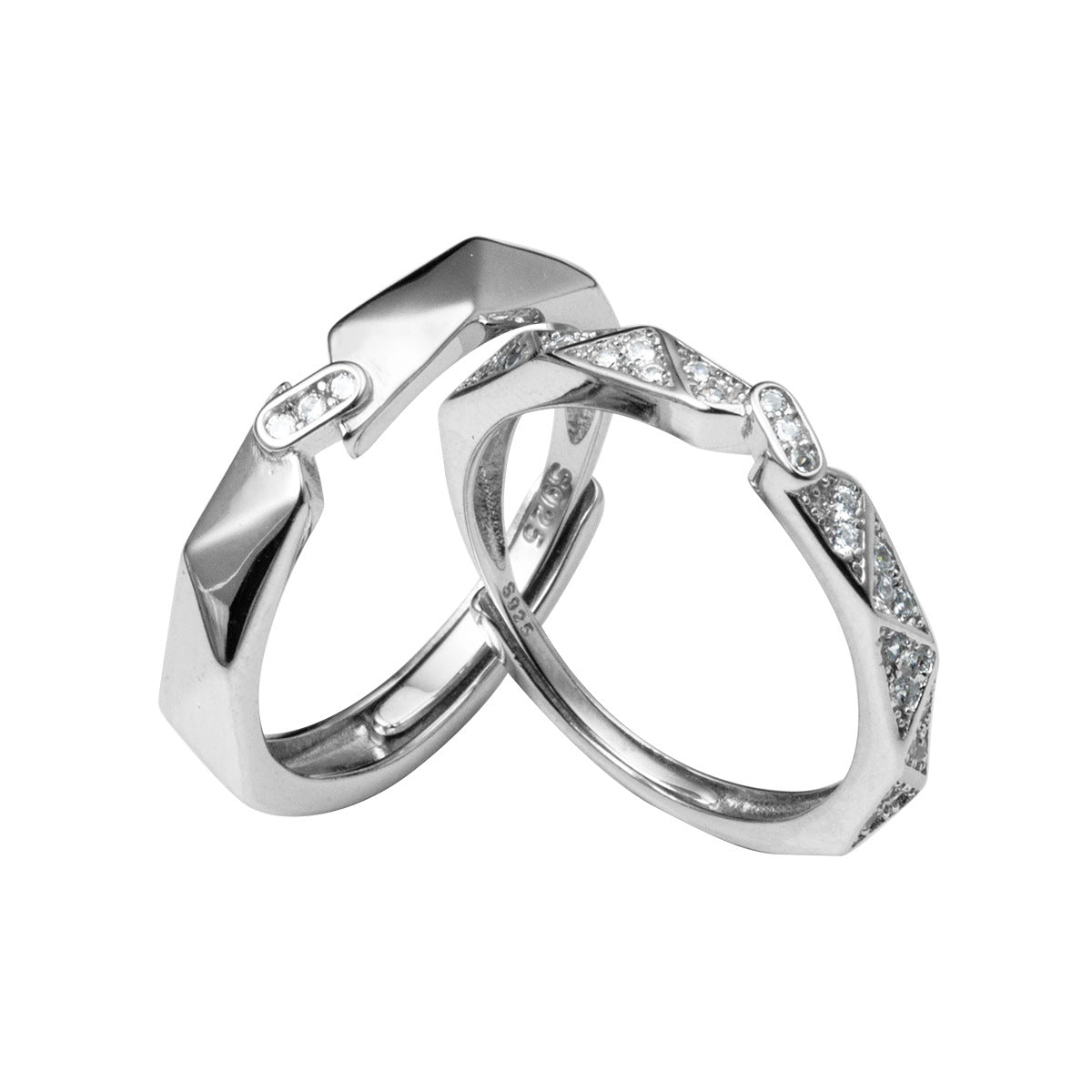 Sterling Sier Diamond Cut Couple High Rings
