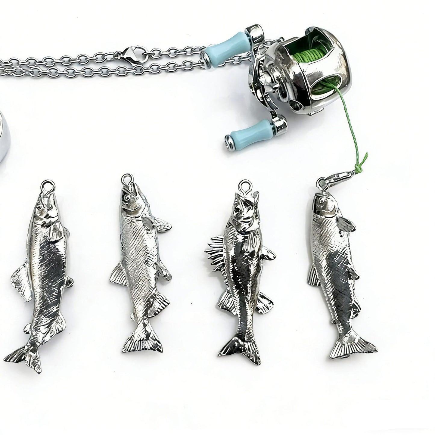 Fishing Wheel Vintage Design With Small Fish Personalized Minority Hip Necklace