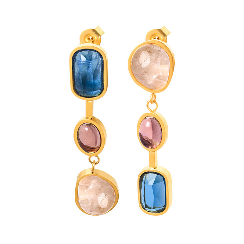 Unique Personality Inlaid Crystal Glass Stone Color Earrings