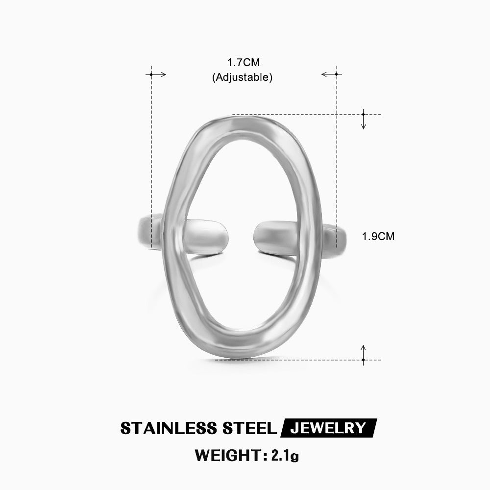Steel Oval Simple Geometric Gold Open Rings